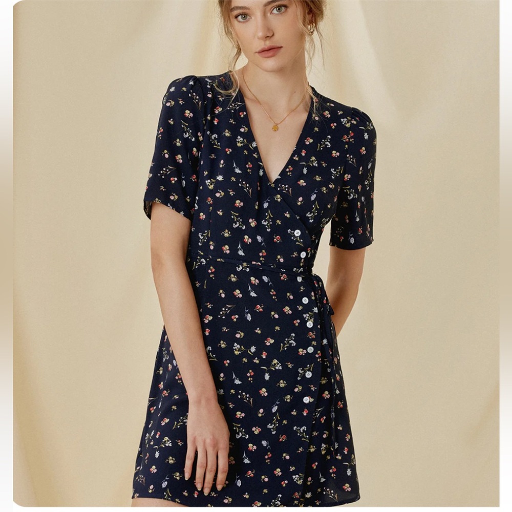 Commense Navy Floral Wrap Dress